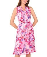 Msk Petite Printed Sleeveless Tie-Waist Shirtdress