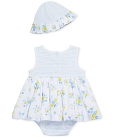 Little Me Baby Girls Cotton Garden Popover Bodysuit & Hat, 2 Piece Set