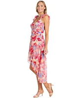 R & M Richards Petite Floral-Print Ruched High-Low Dress