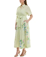 Taylor Plus Cotton Eyelet Floral-Print Shirtdress