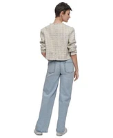 Dkny Jeans Womens Frayed Cropped Long Sleeve Jacket Ribbed Cropped Tank Top High Rise Tailored Wide Leg Jeans
