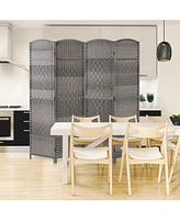4-Panel Folding Privacy Screen with Hand-Woven Pattern Stylish Room Divider for Home, Office, or Living Room