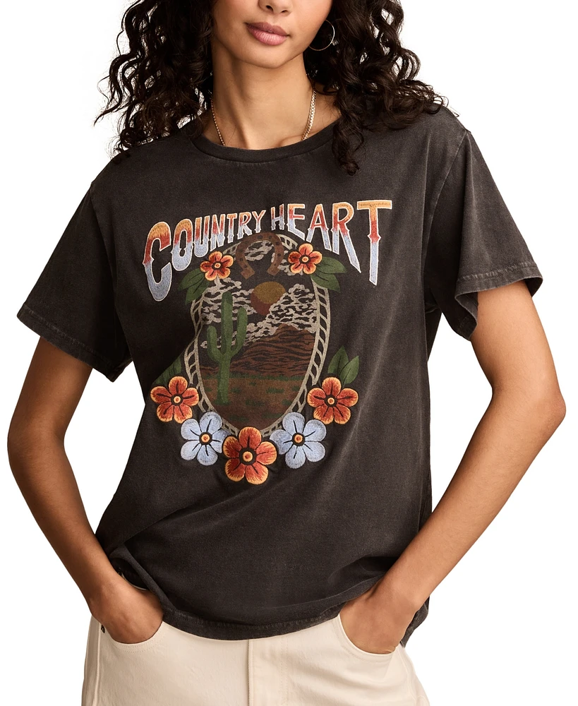 Lucky Brand Women's Cotton Country Heart Boyfriend Tee