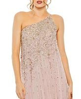 Women's One Shoulder Embellished Trapeze A Line Gown