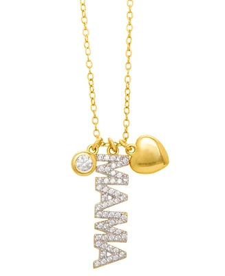 Lab Grown White Sapphire Mama Multi-Charm 18" Pendant Necklace (3/8 ct. t.w.) in 14k Gold over Sterling Silver