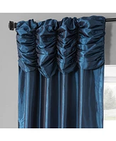 Half Price Drapes Navy Ruched Solid Faux Silk Taffeta Room Darkening Curtain