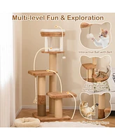 Tall Cat Tree with Self-Groomer & Removable Cat Bed Cozy & Functional Climbing Tower for Cats