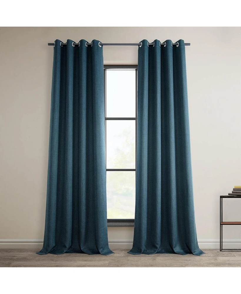 Half Price Drapes Story Blue Grommet Textured Faux Linen Room Darkening Curtain