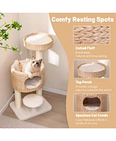 Modern Cat Tower with Top Perch, Cattail, & Fluff Condo Stylish & Cozy Cat Tree for Indoor Cats