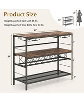 4-Tier Bar Table with Wine Rack and 4 Rows of Glass Holders for Home Bar Storage