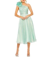 Women's Rosette One Shoulder Tea Length Dress