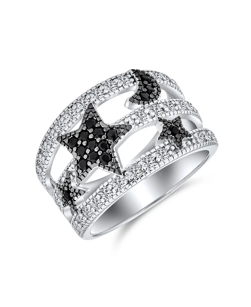 Bling Jewelry Black White Pave Cz Cocktail Statement Ring Silver Plated Celestial Band