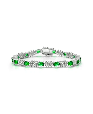 Sterling Silver White Gold Plated with Colored Cubic Zirconia Tennis Bracelet