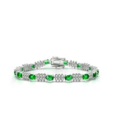 Sterling Silver White Gold Plated with Colored Cubic Zirconia Tennis Bracelet