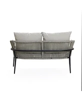 LuxenHome Outdoor Aluminum with Pe Rattan Loveseat Sofa with Cushions and Coffee Table Set