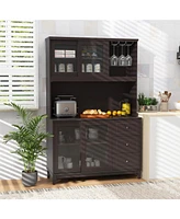 Kitchen Pantry Storage Cabinet Hutch with Led lights and Power Outlet