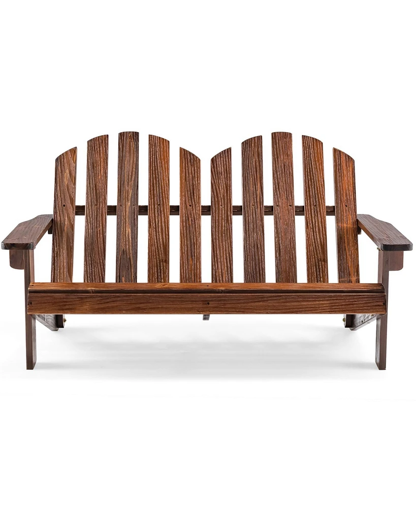 Gymax Kid Adirondack Chair Solid Wood Loveseat Backrest Arm Rest for 2 Person Patio