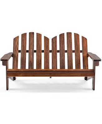 Gymax Kid Adirondack Chair Solid Wood Loveseat Backrest Arm Rest for 2 Person Patio