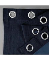 Half Price Drapes Nightfall Navy Grommet Textured Faux Linen Room Darkening Curtain