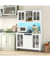 Kitchen Pantry Storage Cabinet Freestanding Buffet Cabinet with Led Lights