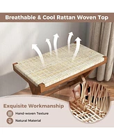 Folding Natural Rattan Ottoman with Hand-woven Seat