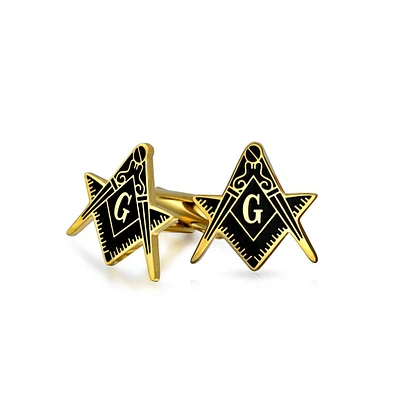 Bling Jewelry Shield Round Freemasons Compass Symbol Shirt Cufflink Blue Black Enamel