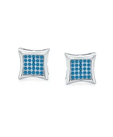 Bling Jewelry Geometric Square Blue Sapphire Micro Pave Cz Stud Earrings