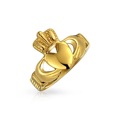 Bling Jewelry Mens Stainless Steel Heart Band Celtic Friendship Ring Silver Gold Tone Claddagh