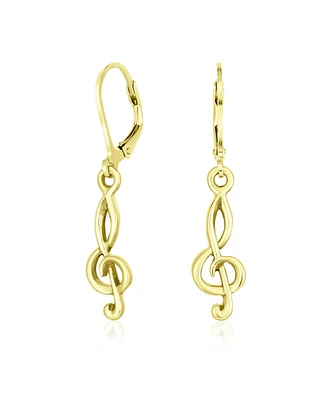 Bling Jewelry Music Teacher Student Treble Clef Musical Note Lever back Drop Earrings Yellow 14K Gold Plated .925 Sterling Silver