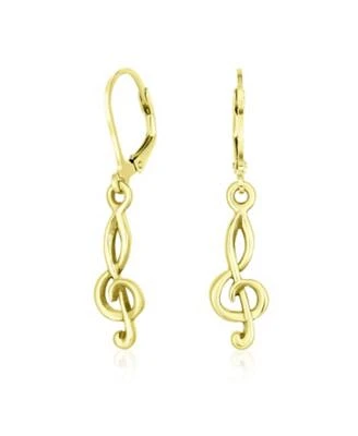 Bling Jewelry Music Teacher Student Treble Clef Musical Note Lever back Drop Earrings Yellow 14K Gold Plated .925 Sterling Silver
