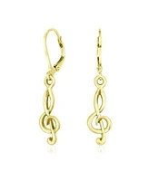 Bling Jewelry Music Teacher Student Treble Clef Musical Note Lever back Drop Earrings Yellow 14K Gold Plated .925 Sterling Silver