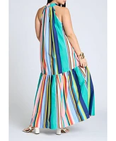 Eloquii Plus Multi Stripe Trapeze Maxi Dress