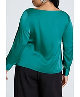 Eloquii Plus Boat Neck Blouse With Sleeve Slits