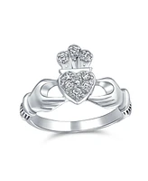 Bling Jewelry Bff Sorority Sister Cocktail Statement Ring with Cz Pave Heart Claddagh Design