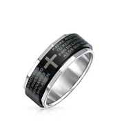 Bling Jewelry Stainless Steel Religious Cross Black Spinner Band Ring