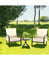 Gymax 2 Pcs Patio Dining Chairs Set with Padded Cushions Armrest Steel Frame