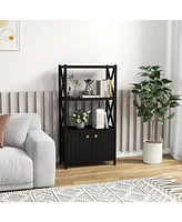 Bathroom Storage Cabinet with Open Shelves and Double Doors