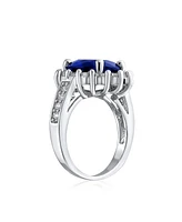Bling Jewelry Classic Traditional 5CTW Royal Blue Cz Crown Halo Oval Cubic Zirconia Side Stones Promise Ring Silver Plated