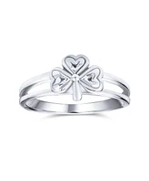 Bling Jewelry Delicate Silver Ring with Celtic Trinity Shamrock Clover Design Oxidized Finish