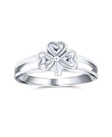 Bling Jewelry Delicate Silver Ring with Celtic Trinity Shamrock Clover Design Oxidized Finish
