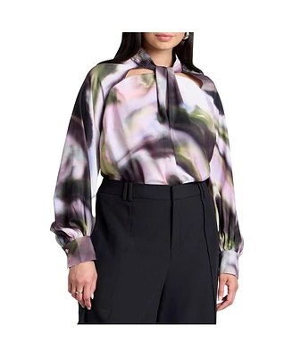 Eloquii Plus Neck Tie Top With Cut Outs