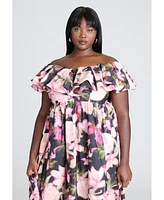 Eloquii Plus Ruffle Neckline Floral Dress