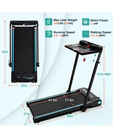Ksports 3-in-1 Folding Electric Treadmill, Home Gym Cardio Strength Training Workout Set with Ab Mat, Sit Up Strap, Desk and Manual Incline