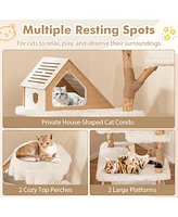 Modern Wooden Cat Tree with 2 Perches Stylish & Functional Cat Tower for Indoor Cats