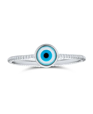 Bling Jewelry Minimalist Sterling Silver Ring with Evil Eye Design Stackable Midi Knuckle Band