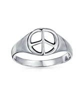 Bling Jewelry Sterling Silver Ring with World Peace Signet for Men