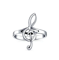 Bling Jewelry Silver Ring with Treble Clef Note Design Sterling Thin Band for Music Lovers