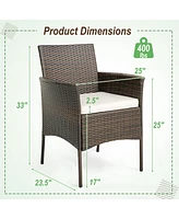 Gymax Patio Dining Chairs Set of 4 Outdoor Pe Wicker Chairs w/ Removable Cushions Brown & Off White