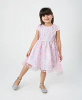 Rare Editions Toddler and Little Girls Floral Mesh with Embroidered Sequin Social Dress
