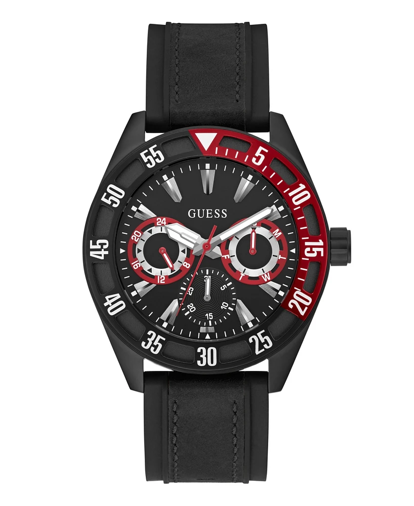 Guess Men's Multifunction Black Silicone Watch, 44mm